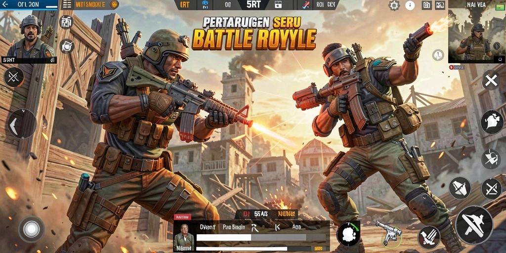 Tangkapan layar menampilkan aksi seru dalam gameplay Battle Royale 5RT.